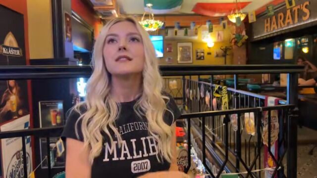 Eva Elfie porn video – fucks in a sports bar and cums on face